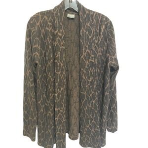 Klok Denmark Open Front Cardigan Abstract Brown Wool Blend Artful Minimalist | L